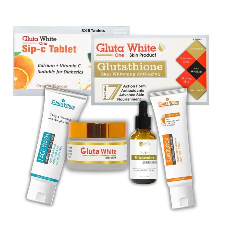 Gluta White tablets, gluta white night cream, gluta white skin brightening serum, gluta white facewash , gluta white sunblock, gluta white