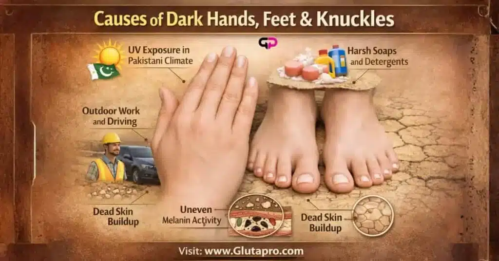 Common causes of dark hands, feets and knuckles