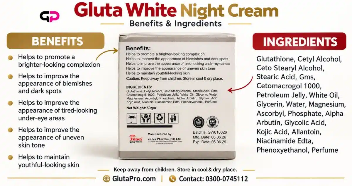 Gluta White Night Cream Ingredients & Benefits