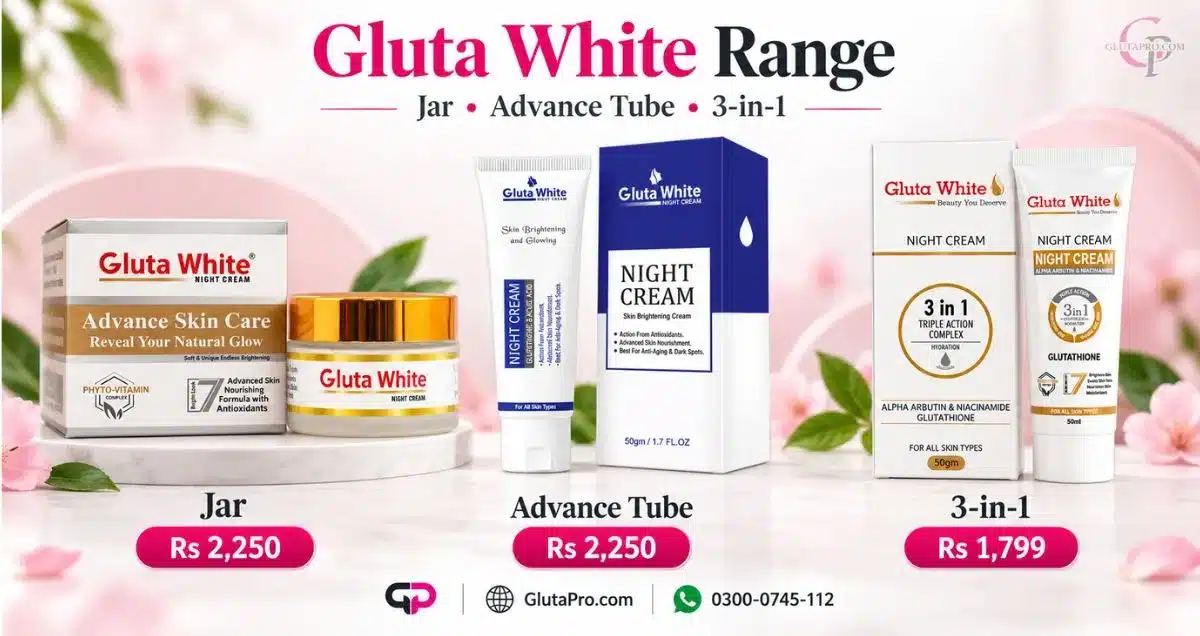 Gluta White cream range – jar, tube and 3-in-1 night cream variants
