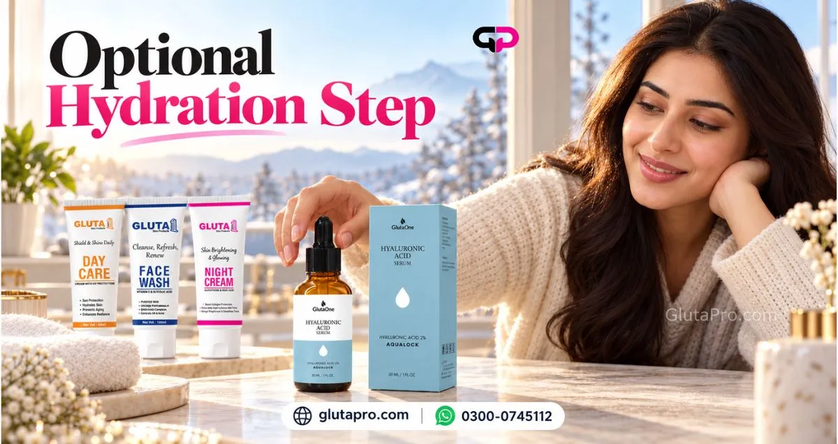 For Winter Skin Care Routine GlutaOne Hyaluronic Acid Serum for the optional hydration step