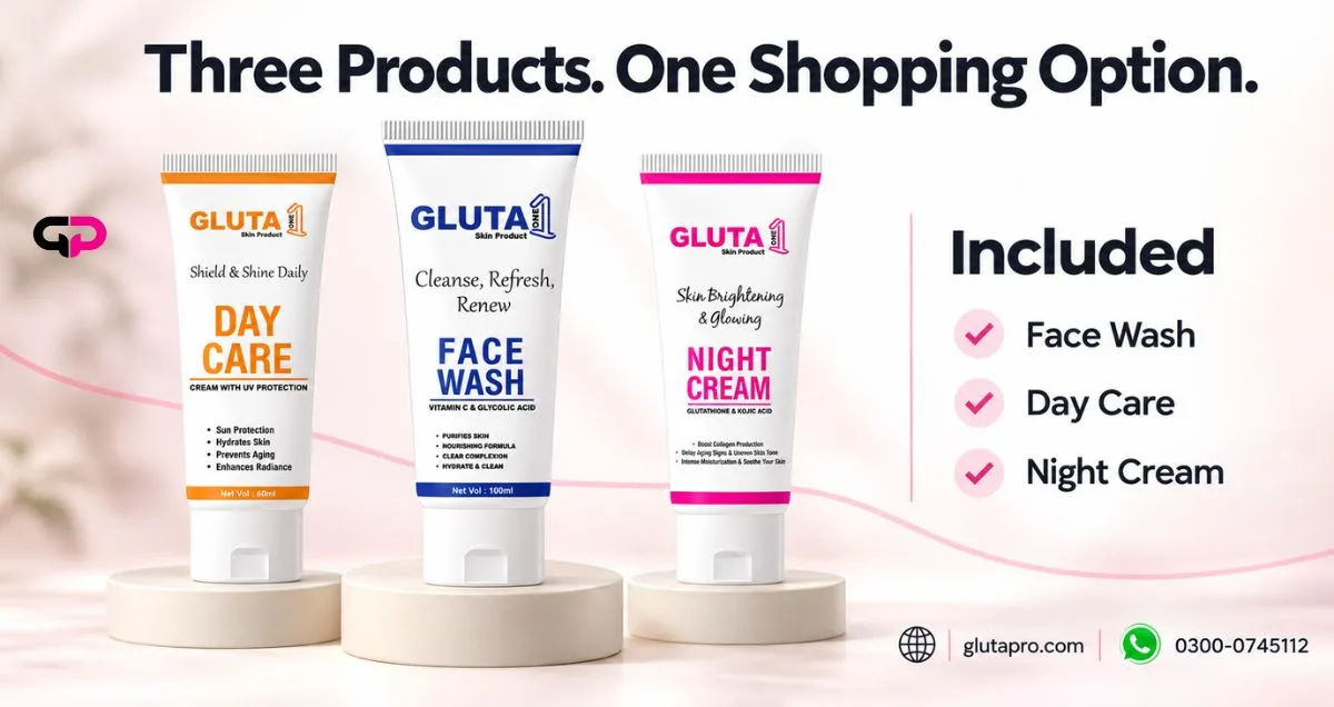 GlutaOne three-product bundle with face wash, day cream and night cream