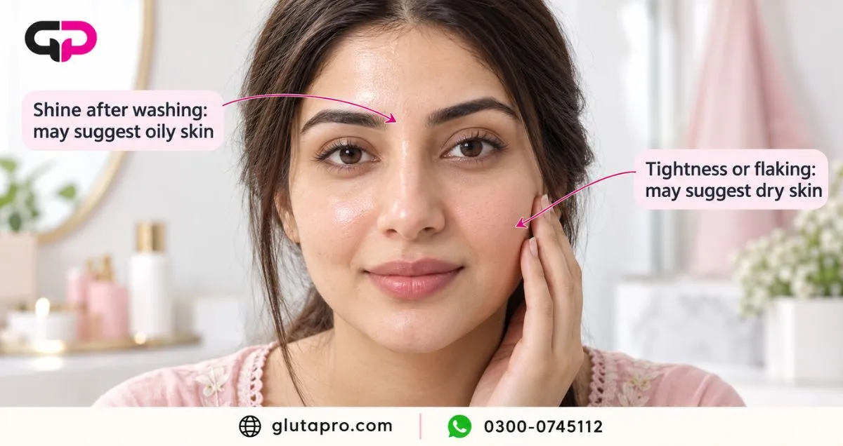 Oily vs dry skin signs shine after washing may suggest oily skin, tightness may suggest dry skin