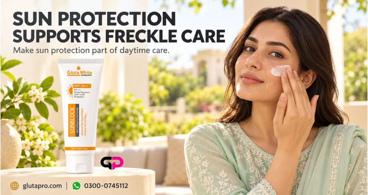 Sun protection helps keep freckles from darkening- Best Sunblock in Pakistan