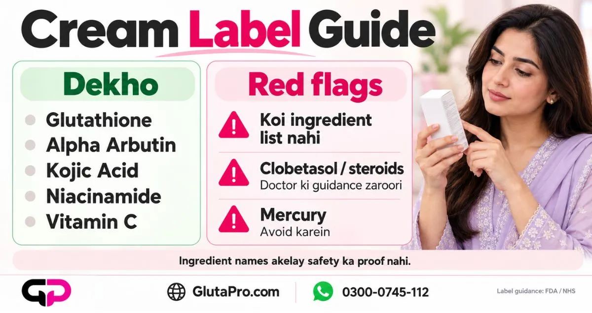 Whitening cream label guide ingredients to look for and red flags like steroids and mercury to avoid