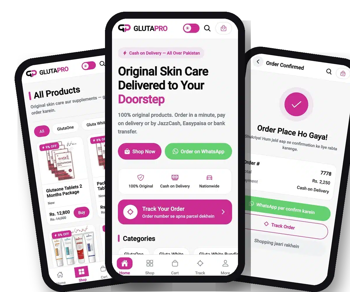 Gluta Pro app screens